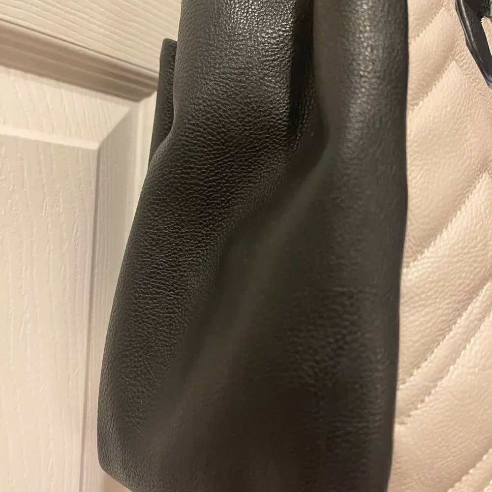 Betsey Johnson off white & Black quilted faux leather satchel with bow accent